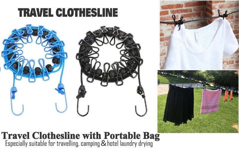 Newraturner 2 Pack Portable Clothesline with 12 Clothespins, Windproof Travel Stretchy Retractable Elastic Laundry Clothes Line for Backyard, Vacation Hotel, Balcony Drying - Image 3